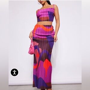 PrettyLittleThing Pleated Cropped Top and Maxi Skirt Set